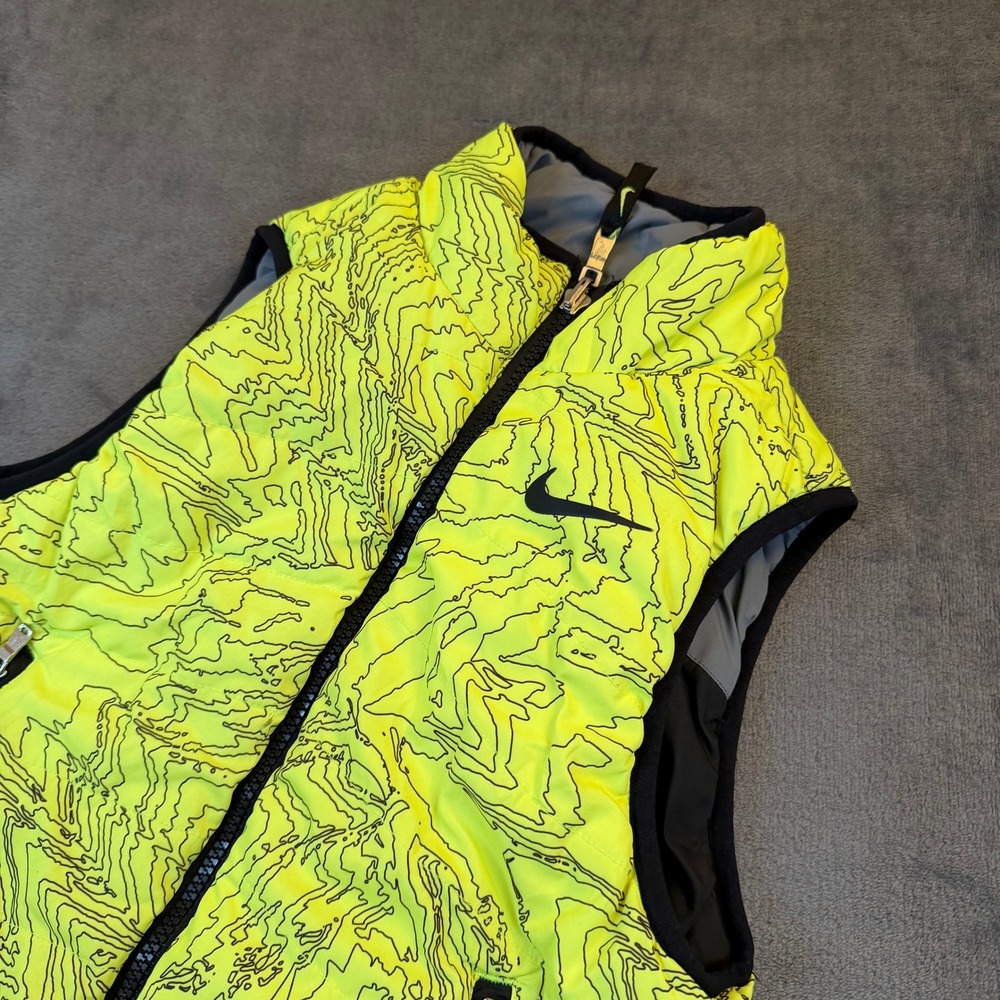 Nike Reversible Puffer Vest Kids Large 7 Neon Yellow Topographic Zip Up